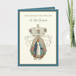 Tarjeta de graduación católica elegante Virgen Mar