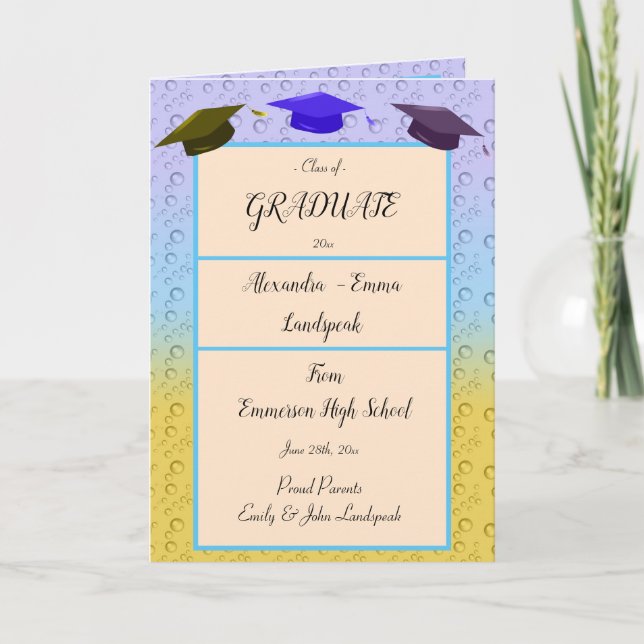 Tarjeta de graduación con burbujas de arco iris (Anverso)