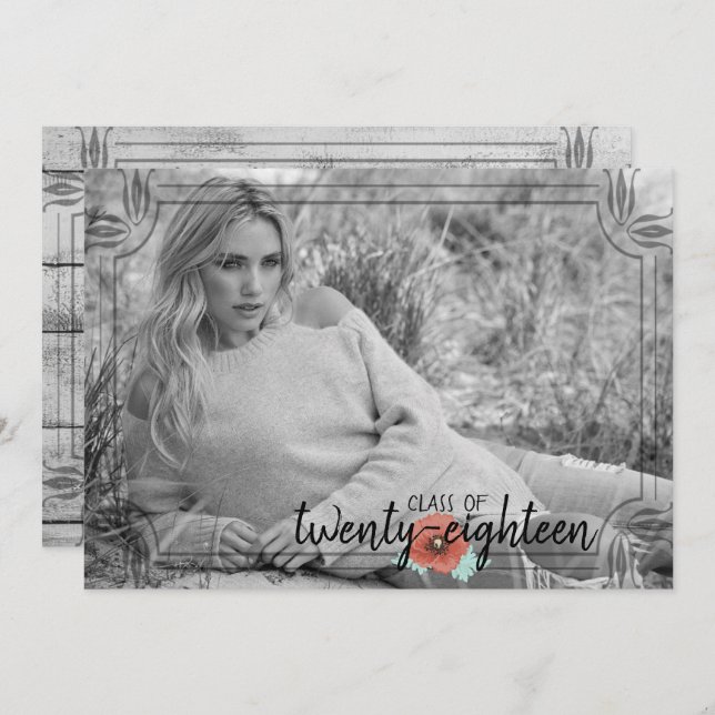 Tarjeta de graduación con flores de amapola de mad (Anverso / Reverso)