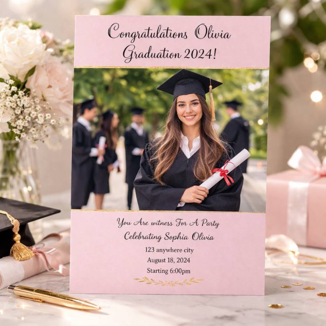 Tarjeta de graduación con foto rosa (Subido por el creador)