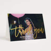 Tarjeta de graduación con foto y agradecimiento en