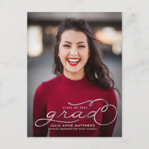 Tarjeta de graduación con guion de brillo plateado
