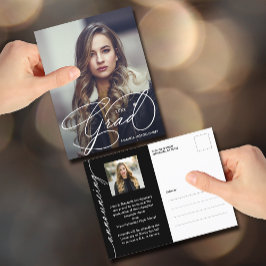 Tarjeta de graduación con guión elegante y foto