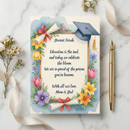 Tarjeta de graduación con poema de acuarela floral