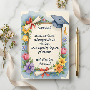 Tarjeta de graduación con poema de acuarela floral