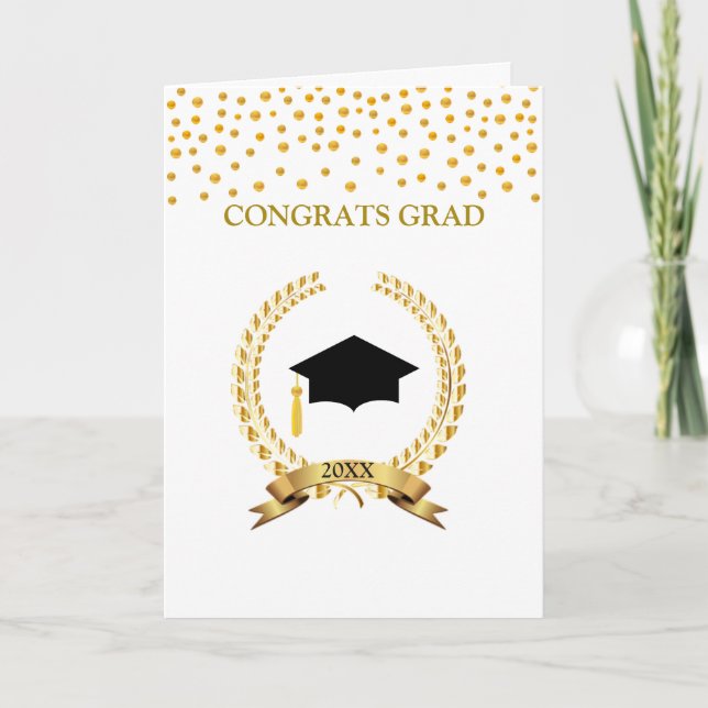 Tarjeta de graduación Confeti Laurel & Oro (Anverso)