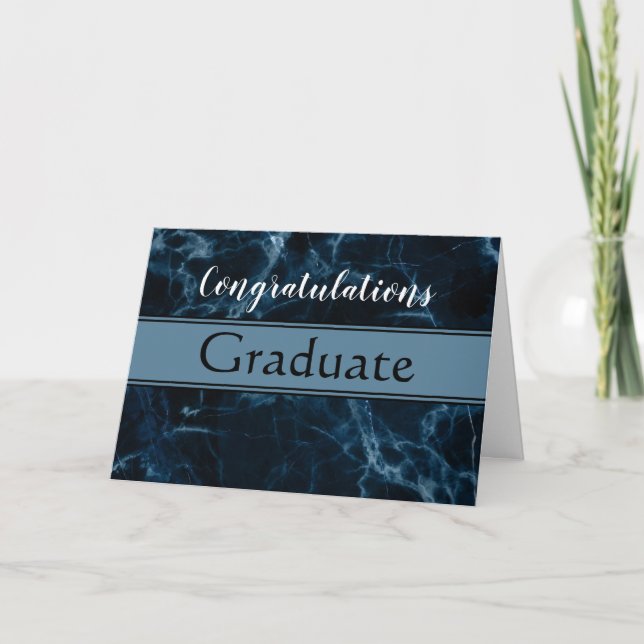 Tarjeta de graduación contemporánea de mármol azul (Anverso)