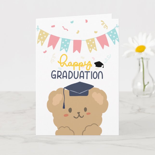 Tarjeta de Graduación Cute Bear Happy (Planta pequeña)
