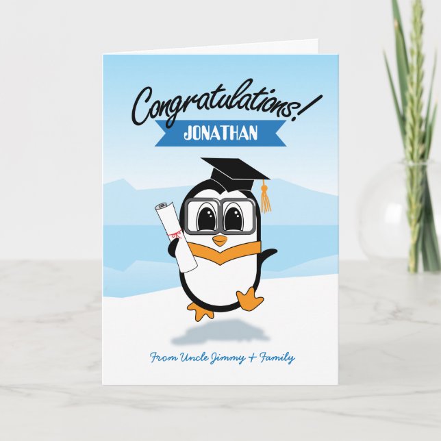 Tarjeta de Graduación Cute Penguin (Anverso)