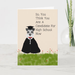 Tarjeta de graduación de 8º grado con perro en bat