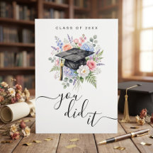 Tarjeta de graduación de acuarela Floral You Did I