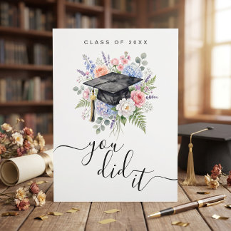 Tarjeta de graduación de acuarela Floral You Did I
