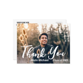 Tarjeta de graduación de agradecimiento con letra 