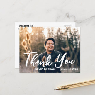 Tarjeta de graduación de agradecimiento con letra
