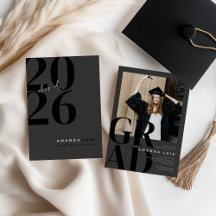 Tarjeta de Graduación de Carbón con Foto Moderna C