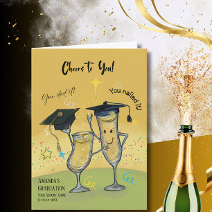 Tarjeta de graduación de copas de champán con Chee