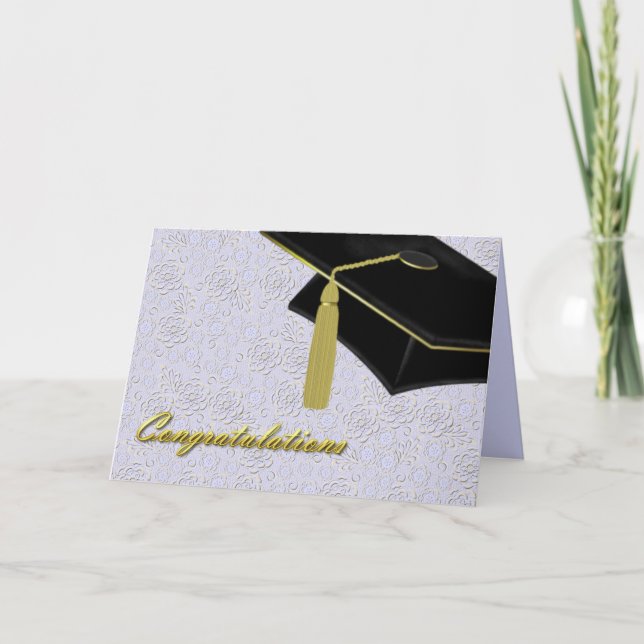 Tarjeta de graduación de Damasco y Mortarboard (Anverso)