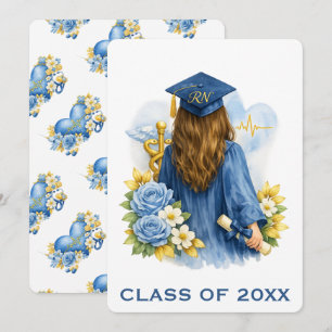 Tarjeta de graduación de enfermería floral latido 