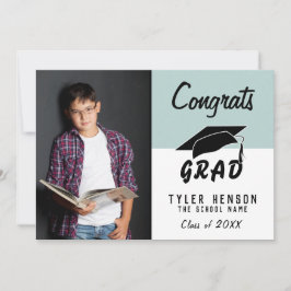 Tarjeta de graduación de foto azul moderna Felicid
