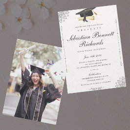 Tarjeta de graduación de foto con letra clásica el
