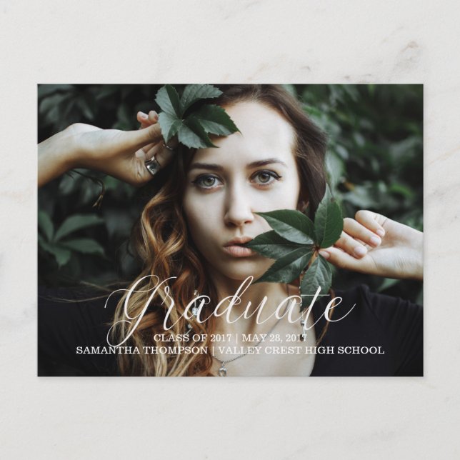 Tarjeta de graduación de foto con letra delicada b (Anverso)