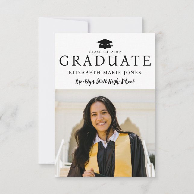 Tarjeta de Graduación de Foto de Grado de Grad Cap (Anverso)