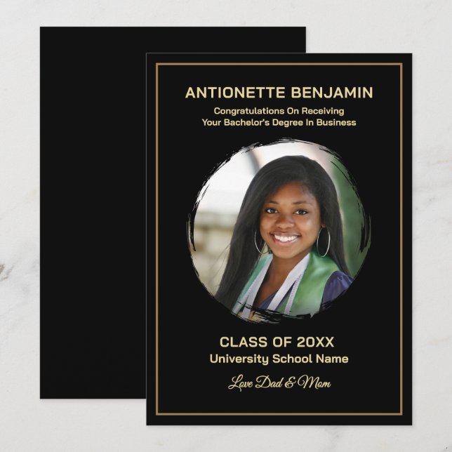 Tarjeta de graduación de foto de graduado (Anverso / Reverso)