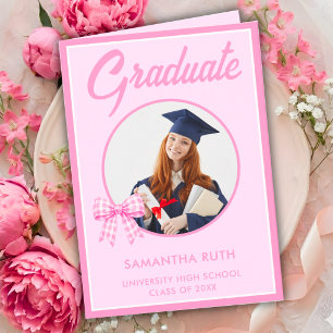Tarjeta de graduación de foto de graduado con lazo