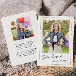 Tarjeta de graduación de foto de marco dorado para