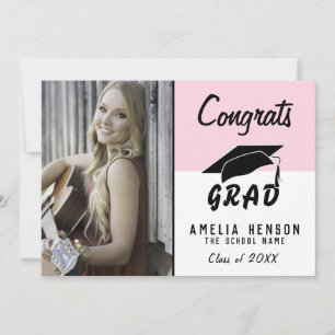 Tarjeta de graduación de foto rosa moderna Felicid