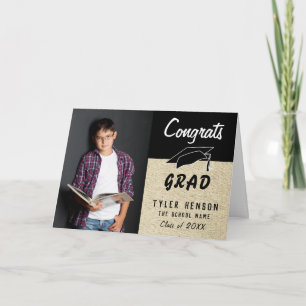 Tarjeta de graduación de foto rústica negra Congra