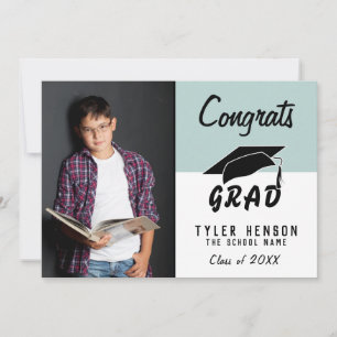 Tarjeta de graduación de fotografía azul moderna p