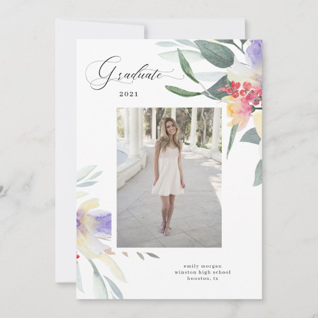 tarjeta de graduación de fotografía floral de prim (Anverso)