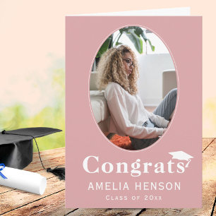 Tarjeta de graduación de fotografía rosa para grad