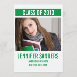 Tarjeta de graduación de fotografía verde moderna