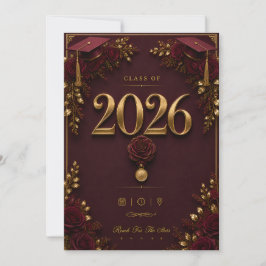 Tarjeta de Graduación de Lujo Borgoña Dorado Clase