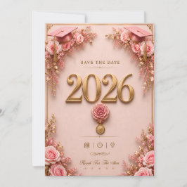 Tarjeta de Graduación de Lujo Rosa y Dorado 2026