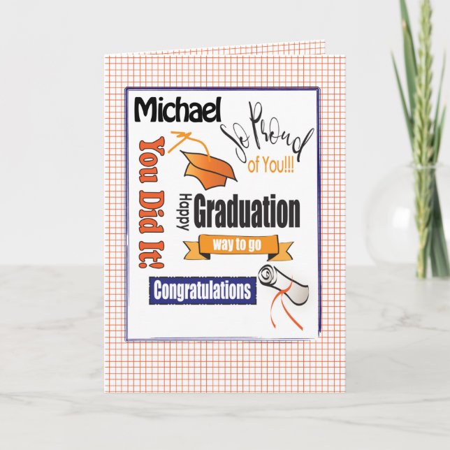 Tarjeta de graduación de Naranja personalizado par (Anverso)