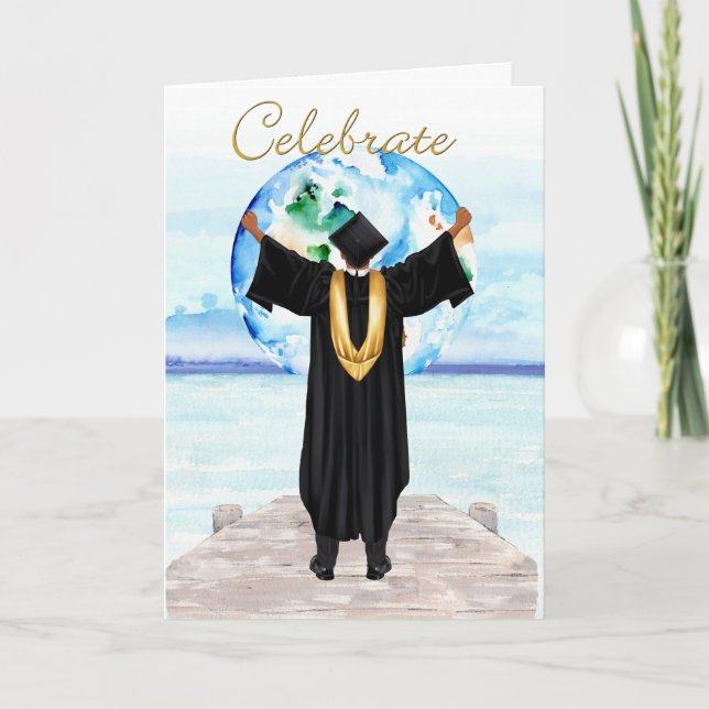 Tarjeta de graduación de niño afroamericano (Anverso)