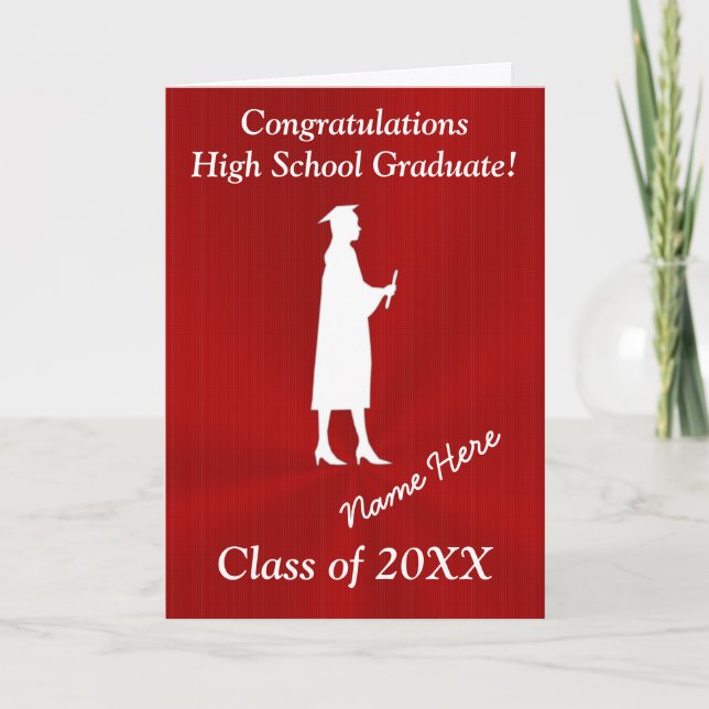 Tarjeta de graduación de Personalizable rojo y bla (Anverso)