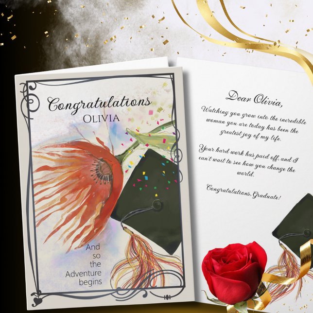 Tarjeta de graduación de Protea Roja con Marco Ele (Red Protea Graduation Card with Elegant Frame)