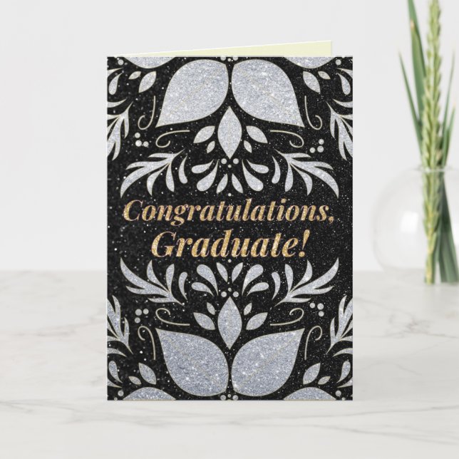 Tarjeta de graduación de Purpurina de felicitacion (Anverso)