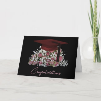 Tarjeta de graduación de rosas rosadas