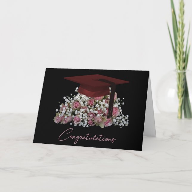 Tarjeta de graduación de rosas rosadas (Anverso)