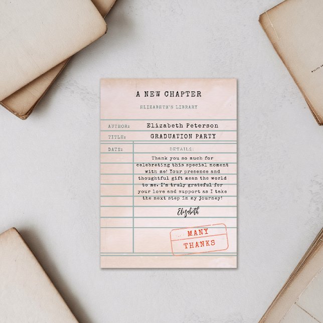 Tarjeta de Graduación de Tarjeta de Biblioteca Vin (graduation party thank you card vintage library card inspirational message personalized name)