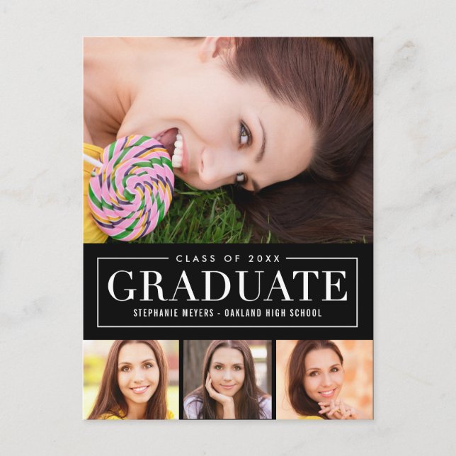 Tarjeta de graduación EDITABLE COLOR de cuadrícula (Anverso)