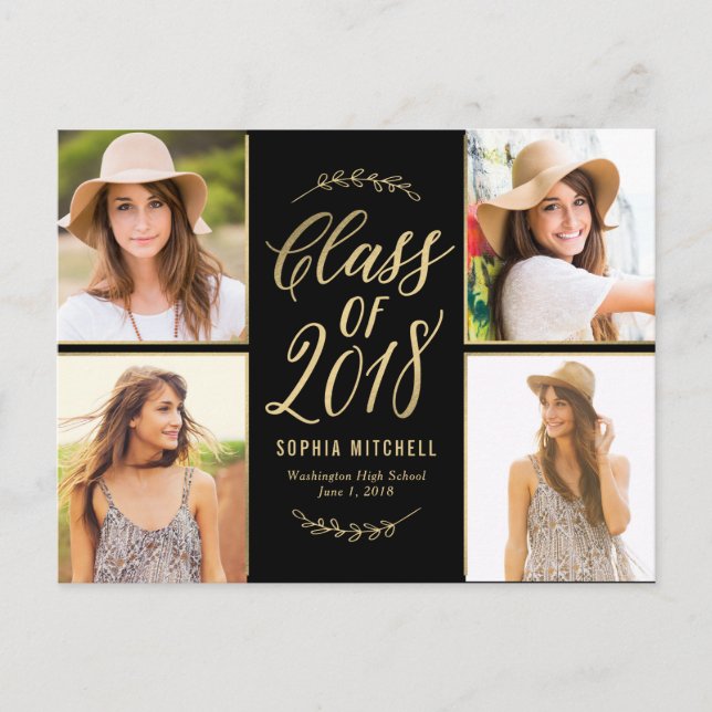 Tarjeta de graduación editable de ramas radiantes (Anverso)