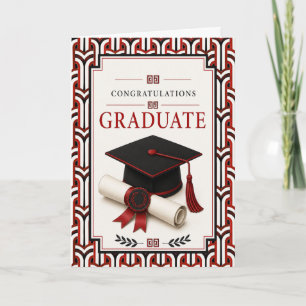 Tarjeta de graduación elegante roja, blanca y negr