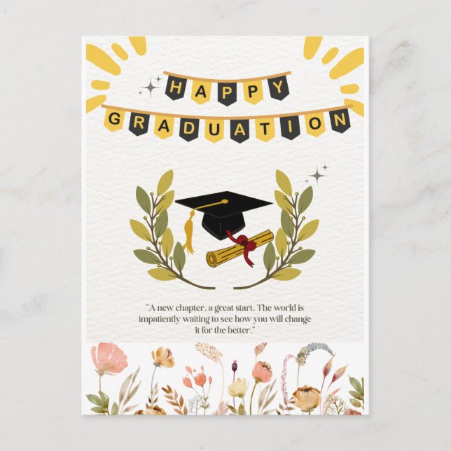 Tarjeta de Graduación Feliz con Floral y Tassel Il (Anverso)