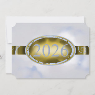 Tarjeta de graduación floral con botón dorado y az